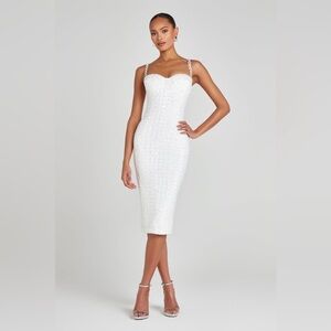 NADINE MERABI Nina Elegant White Midi Dress